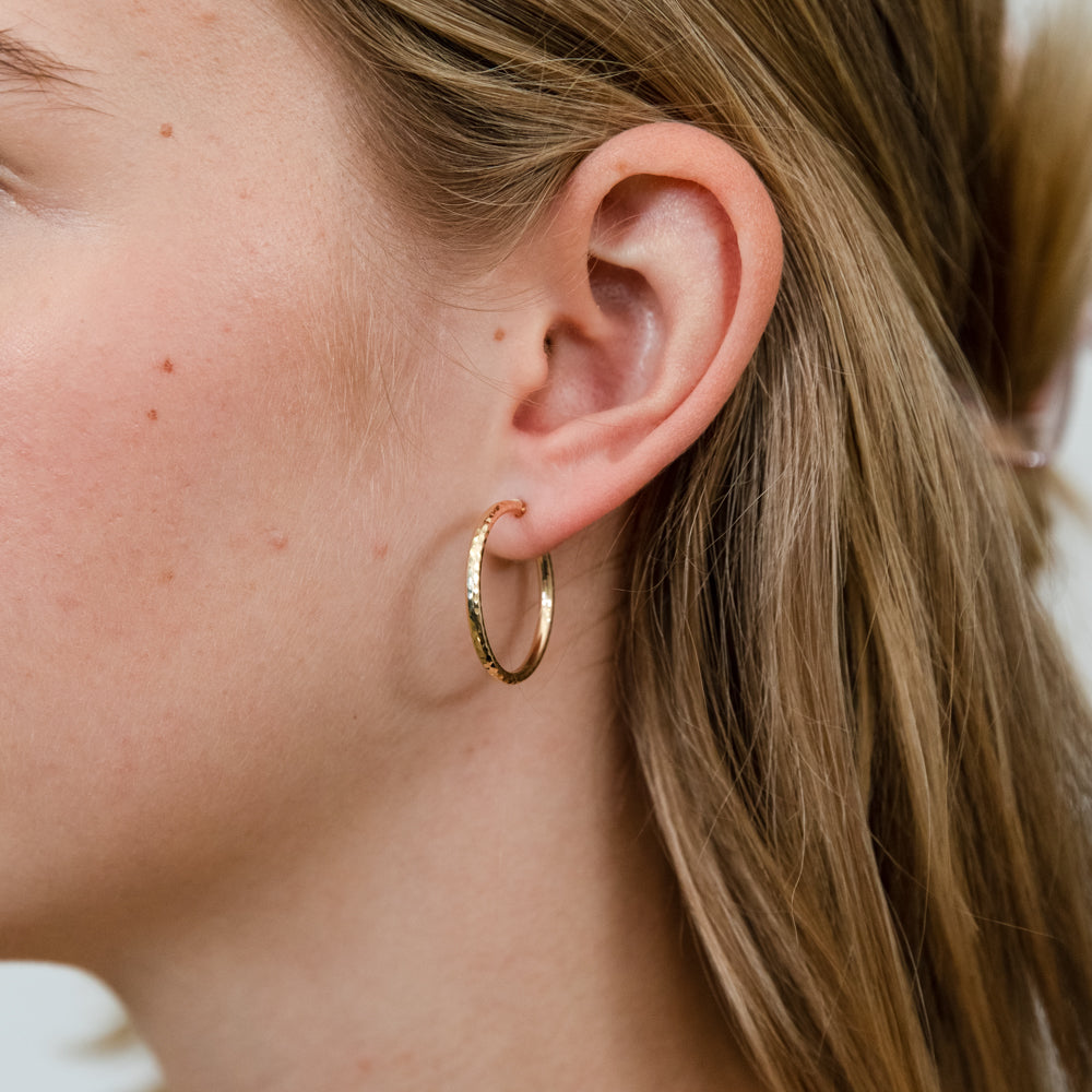Gold Plated Hoop Earrings with Round 18 MM | Juulry.com